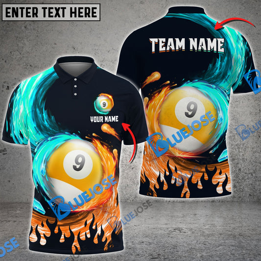 BlueJose Billiards Ball 9 Spinning Paint Personalized Name, Team Name Unisex Shirt (4 Colors)