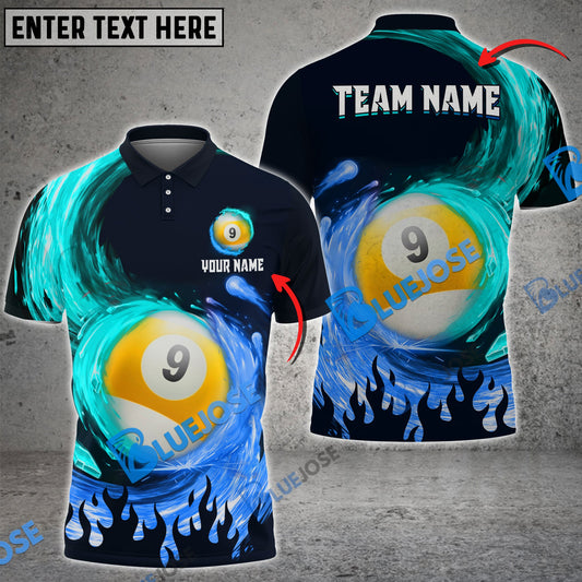 BlueJose Billiards Ball 9 Spinning Paint Personalized Name, Team Name Unisex Shirt (4 Colors)