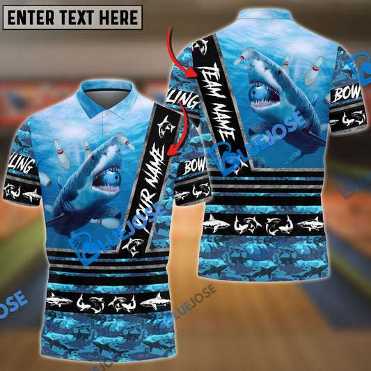 BlueJose Bowling And Pins Fury Shark Multicolor Customized Name 3D Shirt (4 Colors)