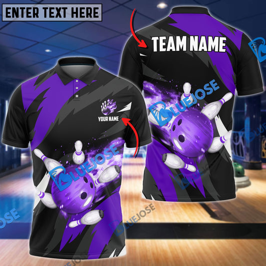 BlueJose Bowling And Pins Flaming Throw Customized Name 3D Shirt ( 6 Colors)