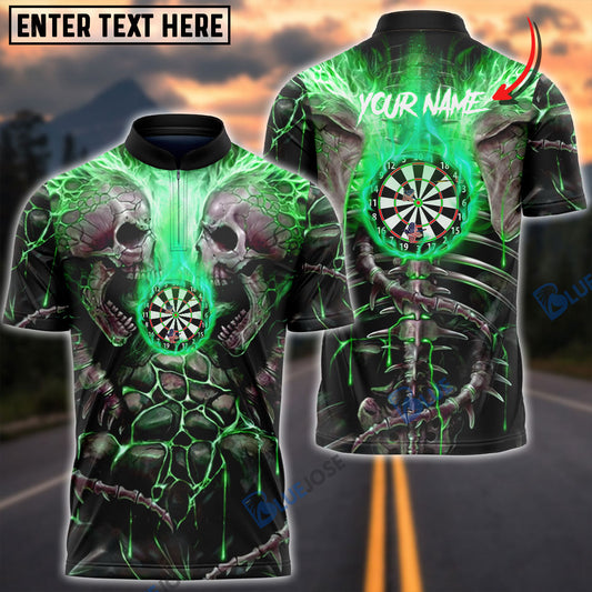 BlueJose Dart Skull Green Personalized Name Shirt
