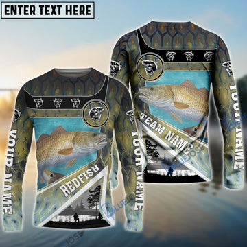 BlueJose Personalized Redfish Fishing Art Line Sport Fishing Shirts