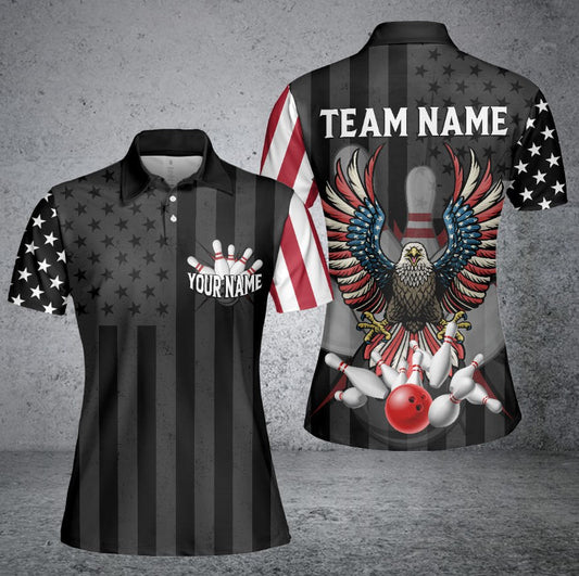 BlueJose Eagle American Flag Bowling and Pins Multicolor Personalized Name Team Name 3D Shirt