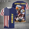 BlueJose Eagle American Flag Bowling and Pins Multicolor Personalized Name Team Name 3D Shirt for Frank