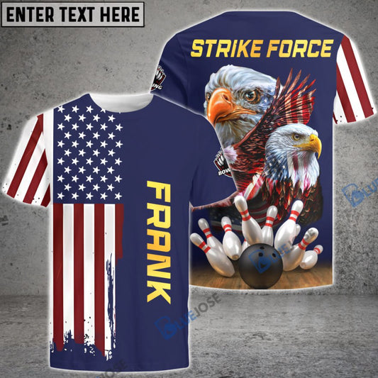 BlueJose Eagle American Flag Bowling and Pins Multicolor Personalized Name Team Name 3D Shirt for Frank