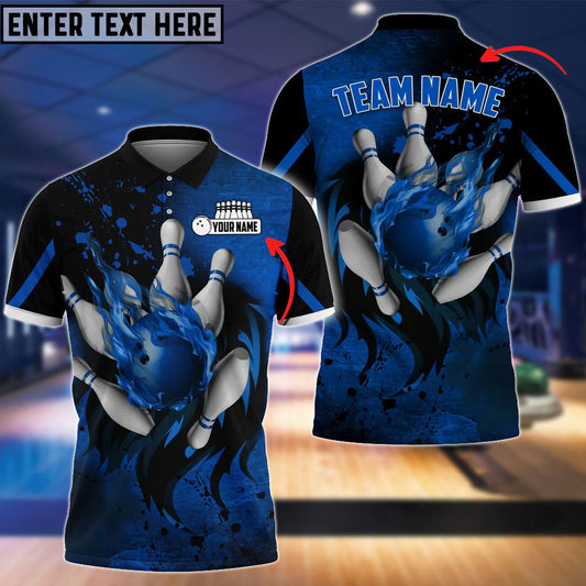 BlueJose Bowling And Pins Water Paint Customized Name 3D Shirt (4 Colors)
