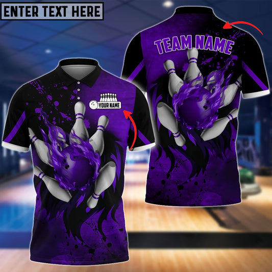 BlueJose Bowling And Pins Water Paint Customized Name 3D Shirt (4 Colors) Personalized Shirts For Bowling Players