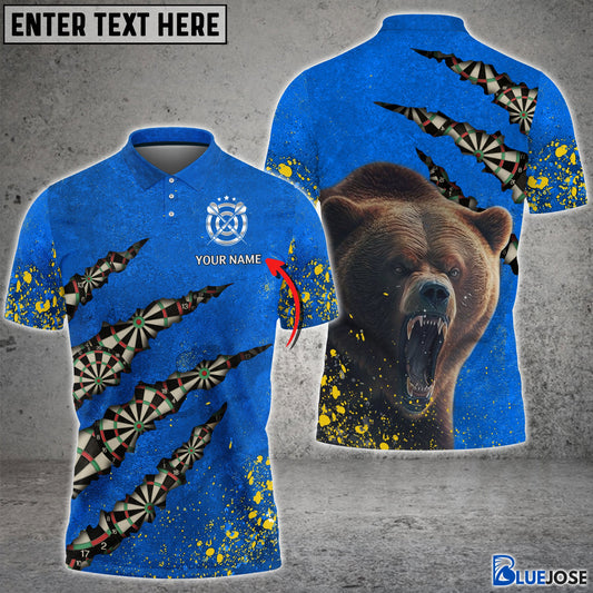 BlueJose Bear And Darts Blue and Yellow Personalized Name Shirt