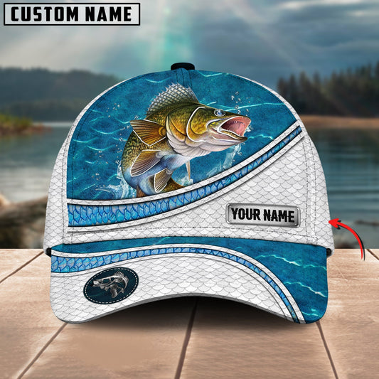 BlueJose Walleye Fishing Blue Water Pattern Personalized Cap