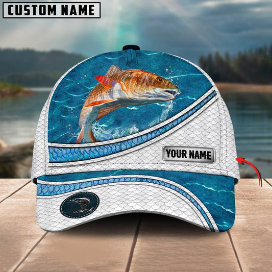BlueJose Red Fish Fishing Blue Water Pattern Personalized Cap