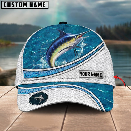 BlueJose Marlin Fishing Blue Water Pattern Personalized Cap