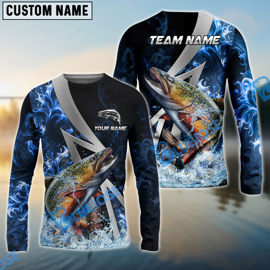 Bluejose Trout Fishing Blue Fire Splash Custom Name & Team Name 3D Shirts