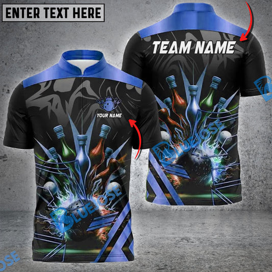 BlueJose Bowling And Pins Thunder Bowl Multicolor Customized Name 3D Shirt ( 4 Colors )