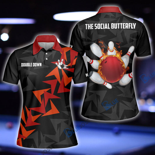BlueJose Bowling And Pins Fallen Leaves Pattern Customized Name 3D Shirt for Steve Tolle