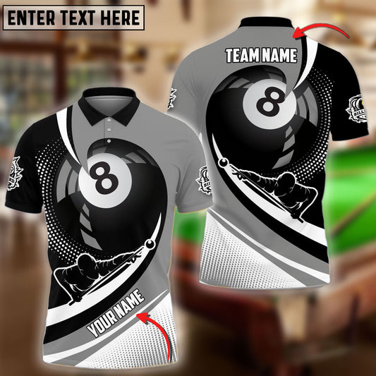 BlueJose Billiards Ball 8 Player Gray Personalized Name, Team Name 3D Shirt