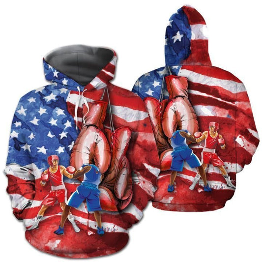 BlueJose Boxing USA Flag Pattern 3D Hoodie