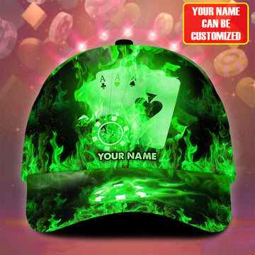 BlueJose Personalized Name Fire Poker Classic Cap - Green