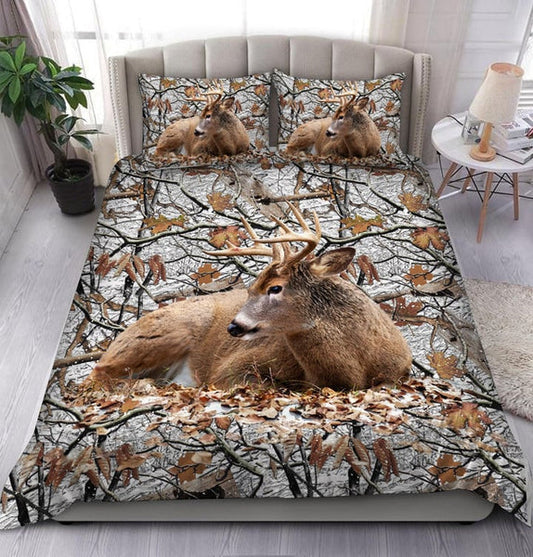 Bluejose Deer Hunting Snow Camo Pattern All Over Printed Bedding Set