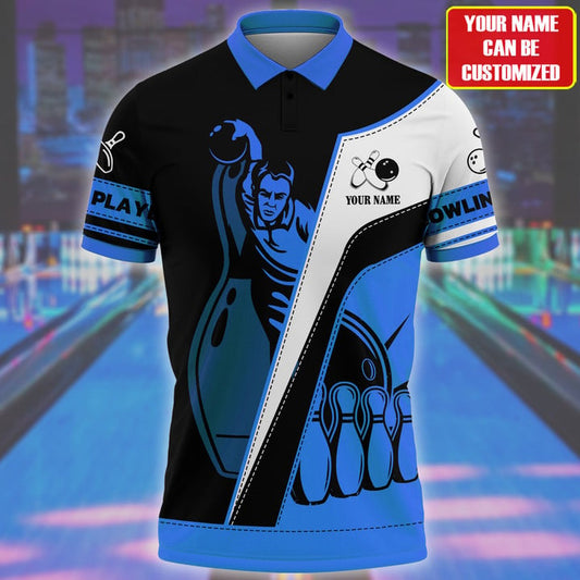 BlueJose Bowling Player Multicolor Customized Name 3D Polo Shirt