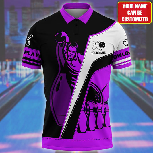 BlueJose Bowling Player Multicolor Customized Name 3D Polo Shirt