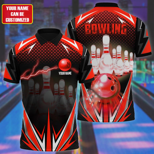 BlueJose Bowling Thunder Pattern Multicolor Customized Name 3D Polo Shirt