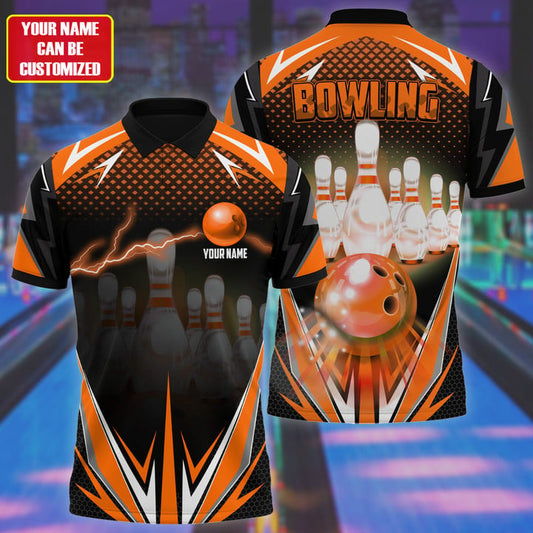 BlueJose Bowling Thunder Pattern Multicolor Customized Name 3D Polo Shirt