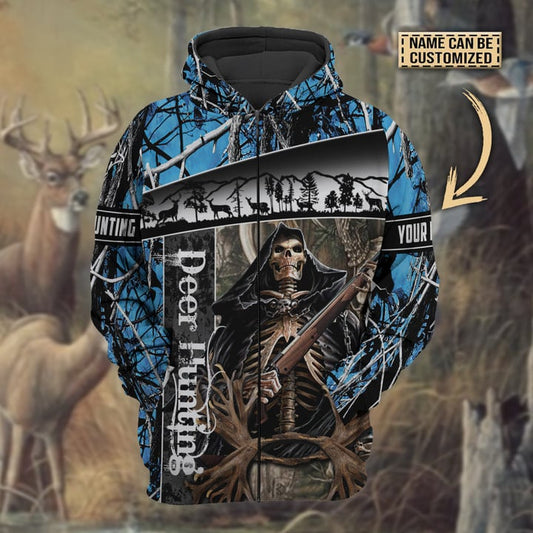 BlueJose Personalized Name The Death Deer Hunting Hoodie & Zip Hoodie  Multicolor