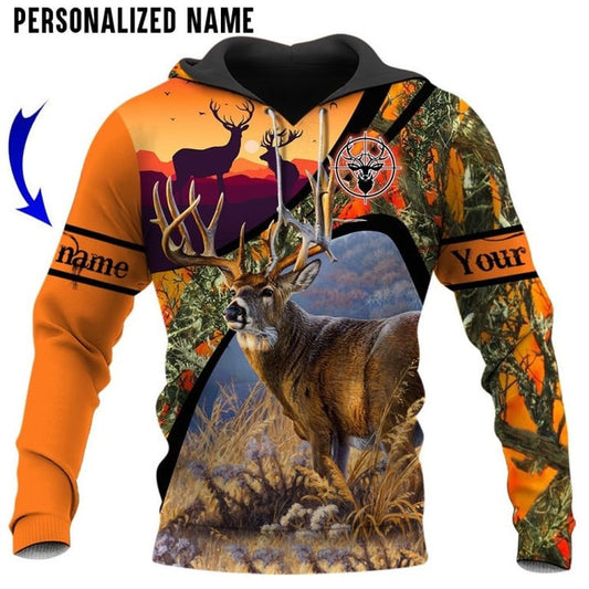 BlueJose Deer Hunting Orange Pattern Customized Name 3D Shirts