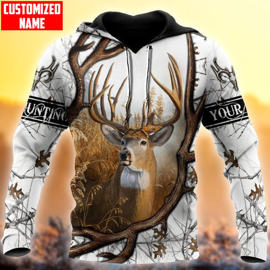 BlueJose Personalized Name Deer Hunting White 3D Shirts