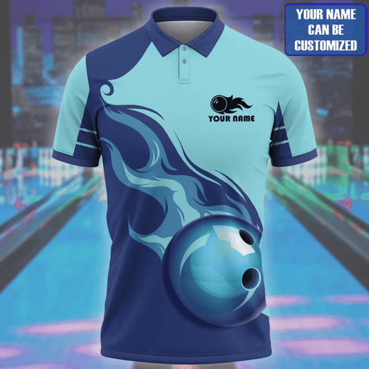 BlueJoses Cyan Water Color Bowling Ball Flame Customized Name 3D Shirt