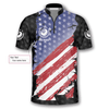 BlueJose Ball 8 Eagle USA Flag Billiard Custom Name Zipper Polo Shirt