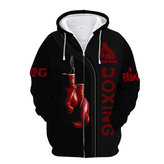 BlueJose Custom Name Boxing Black & Red 3D Hoodie
