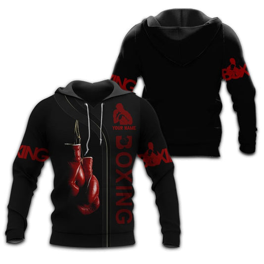 BlueJose Custom Name Boxing Black & Red 3D Hoodie
