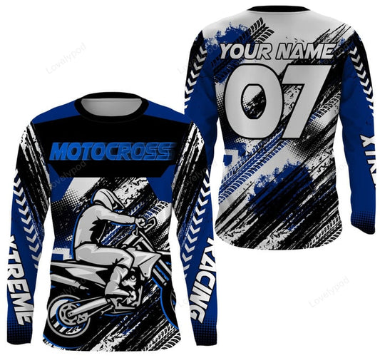 BlueJose Blue Custom Motocross Dirt Bike Racing 3D Shirt