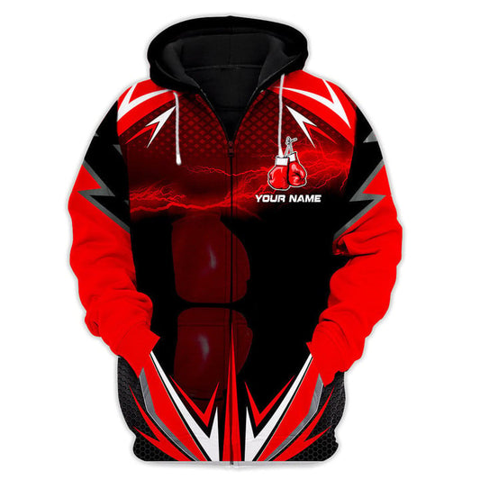 BlueJose Custom Name Boxing Lightning Red 3D Hoodie