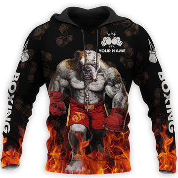BlueJose Custom Name Boxing The Champion Fire Pattern 3D Hoodie