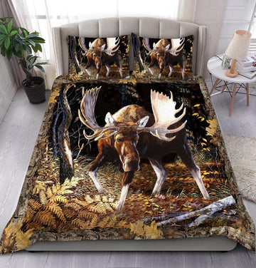 Bluejose Moose Hunting Forest All Over Printed Bedding Set