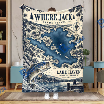 BlueJose Where I Find Peace – Personalized Fishing Lake Blanket