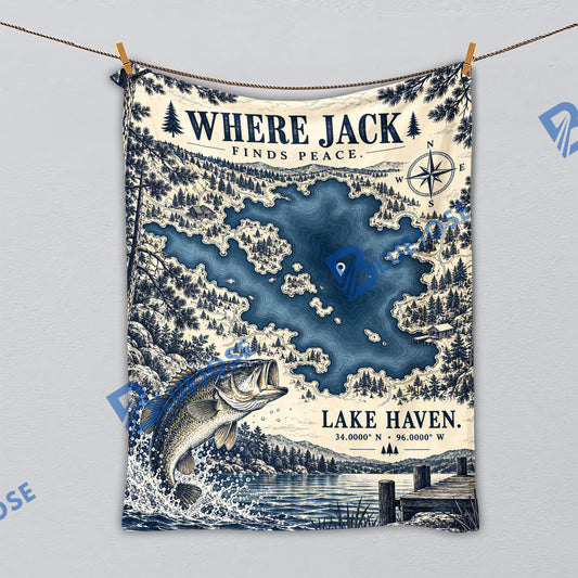 BlueJose Where I Find Peace – Personalized Fishing Lake Blanket