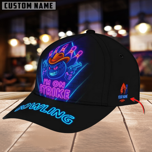 BlueJose Bowling I'm On Strike Neon Style Personalized Name Cap