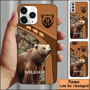 BlueJose Brown Bear Hunting Personalized Name Phone Case