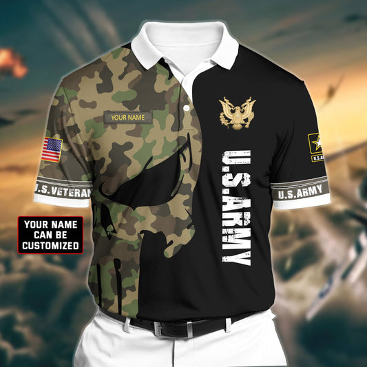 BlueJose Premium Veteran U.S Army 2 3D Polo All Over Printed