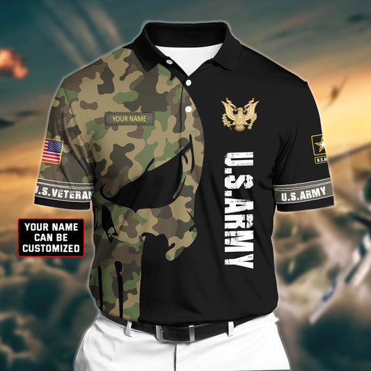 BlueJose Premium Veteran U.S Army 2 3D Polo All Over Printed