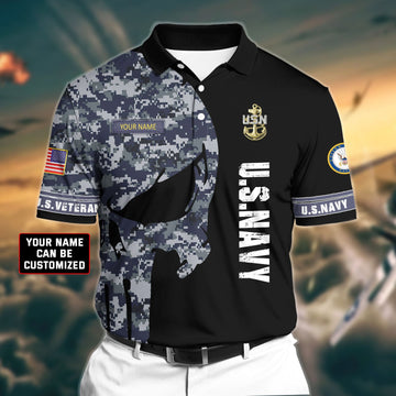 BlueJose Premium Veteran U.S Navy 2 3D Polo All Over Printed