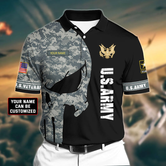 BlueJose Premium Veteran U.S Army 2 3D Polo All Over Printed