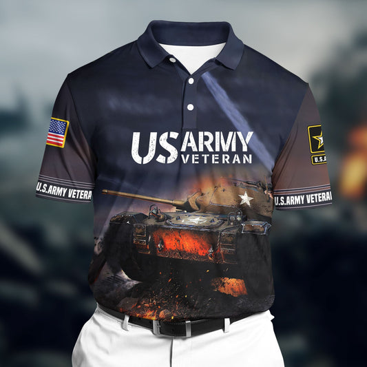 BlueJose Premium Veteran U.S Army 3D Polo All Over Printed