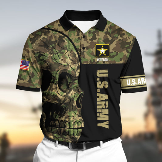 BlueJose Premium Unique U.S Army Veteran 3D Polo All Over Printed