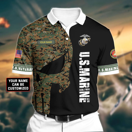 BlueJose Premium Veteran U.S Marine 3D Polo All Over Printed