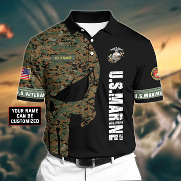 BlueJose Premium Veteran U.S Marine 3D Polo All Over Printed