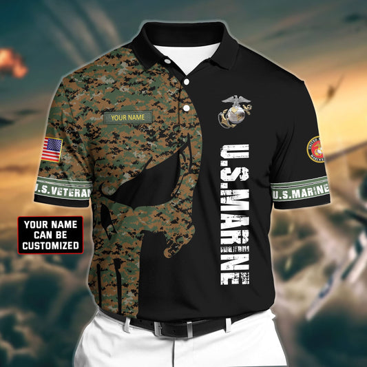 BlueJose Premium Veteran U.S Marine 3D Polo All Over Printed